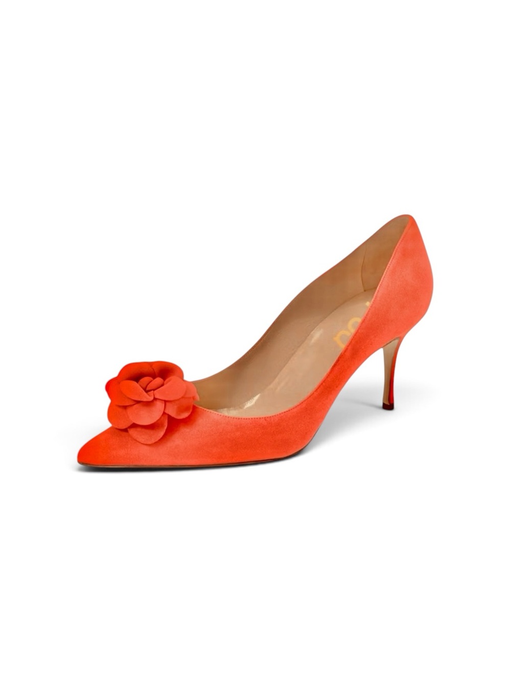 FSJ Orange Court Vegan Suede Flower Pointed Toe Pumps - Picture 3 of 9